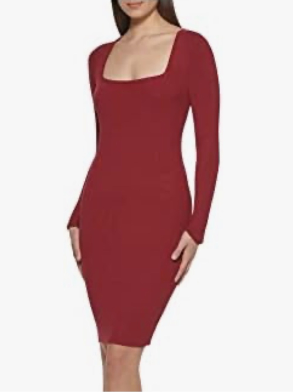 NWT GUESS Burgundy Knit Ribbed Fitted Bodycon Sweater Dress long sleeve S
